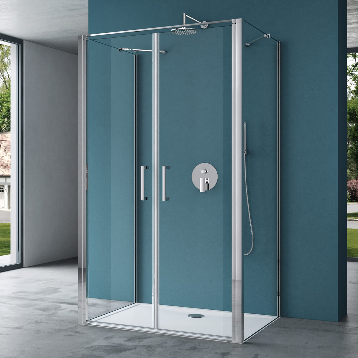 glasvilla Cabina de Ducha U-Forma Separación de Ducha Cabina de Ducha Marco de Aluminio Vidrio de Seguridad ESG Vidrio Transparente Doble Puerta Ravenna66UK