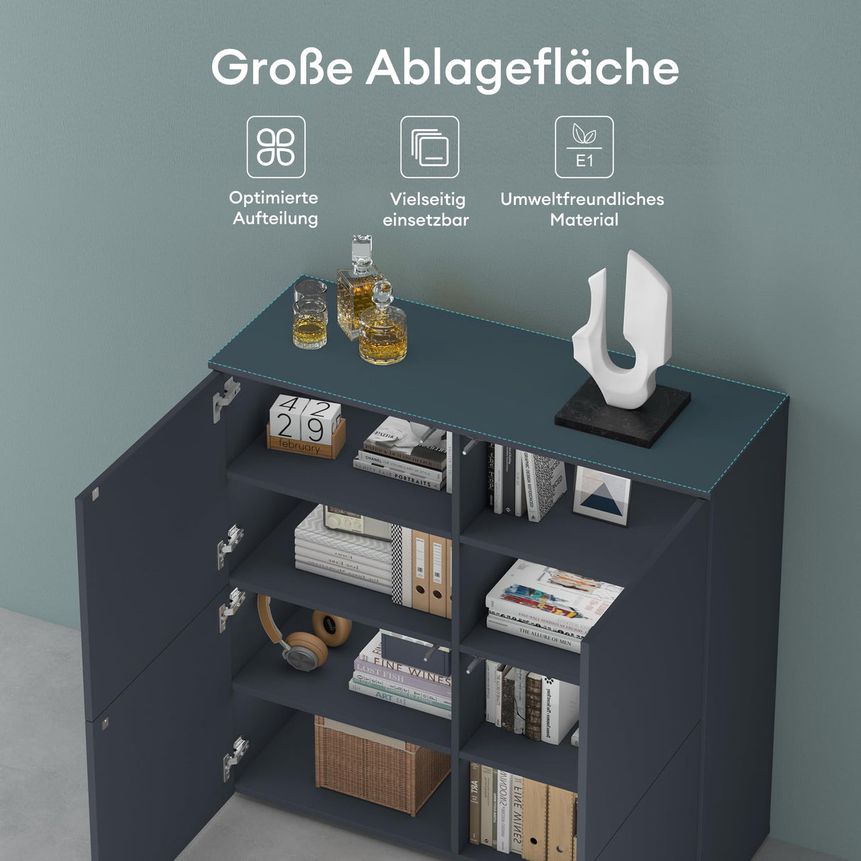 Commode de rangement à 4 portes, buffet, meuble polyvalent, meuble de rangement Glasvilla Schrank04