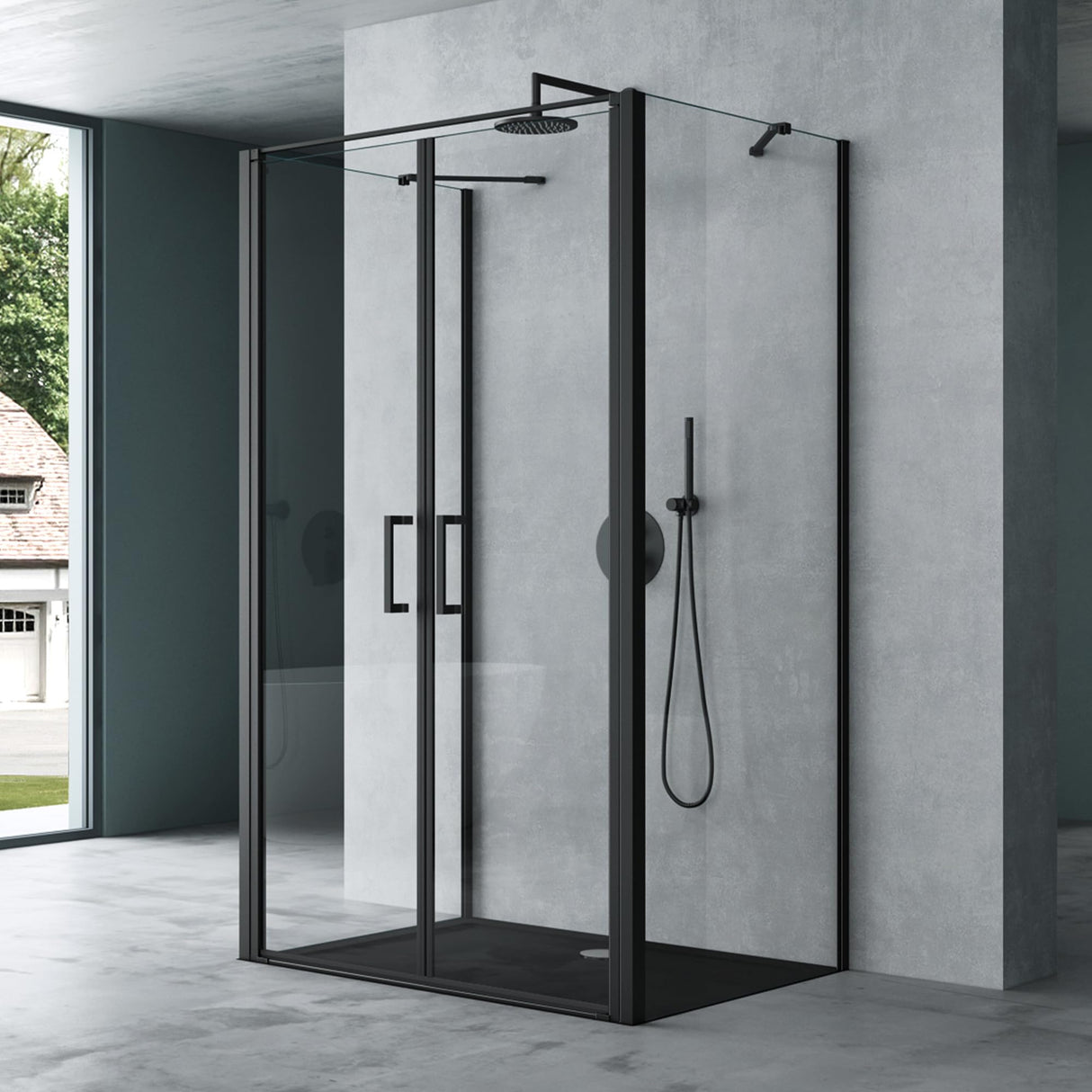 glasvilla Box Doccia in Vetro Trasparente a Forma U Cabina Doccia con Porte Doppie Nera Box Doccia in Vetro ESG Ravenna66UK