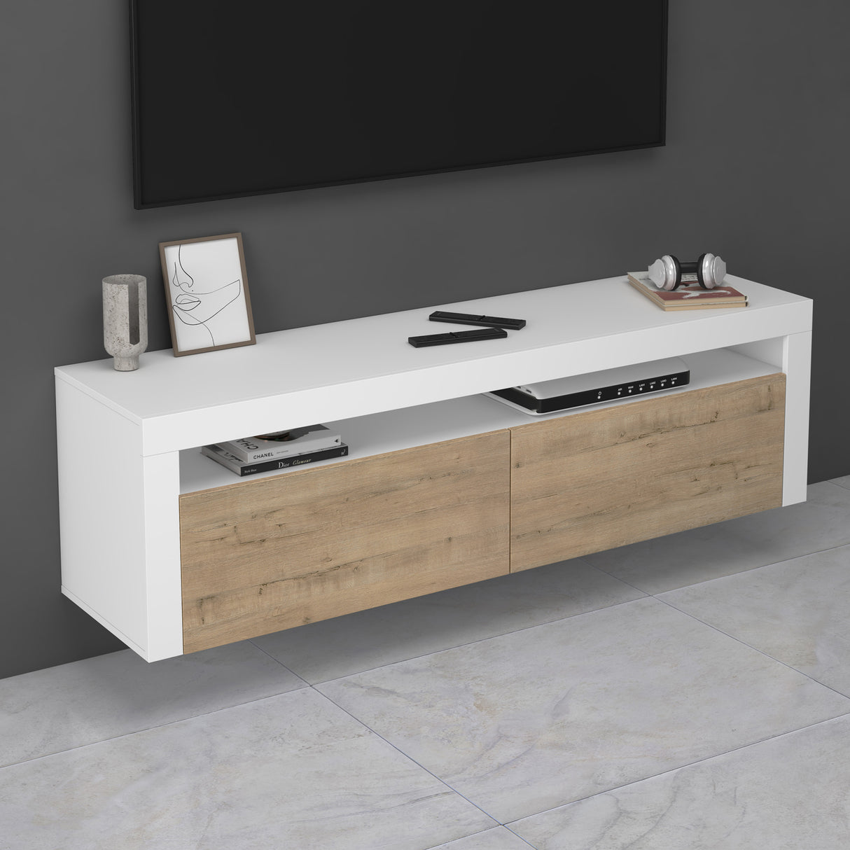 glasvilla mueble de televisión TV Schrank Lowboard Hängeschrank 2 puertas con Soft-Close mesa de televisión para sala de estar BTH: 160x40x46 cm Fernsehschrank01