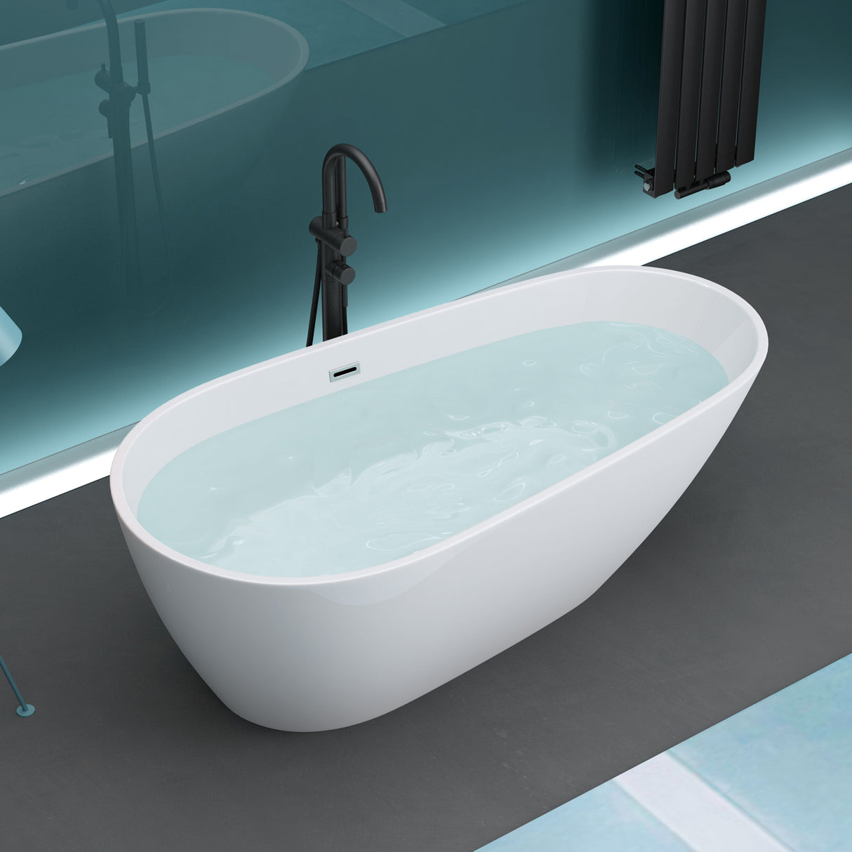 Baignoire îlot ovale en acrylique Glasvilla avec bonde escamotable, blanche, 170 x 75 x 58 cm, Vicenza519