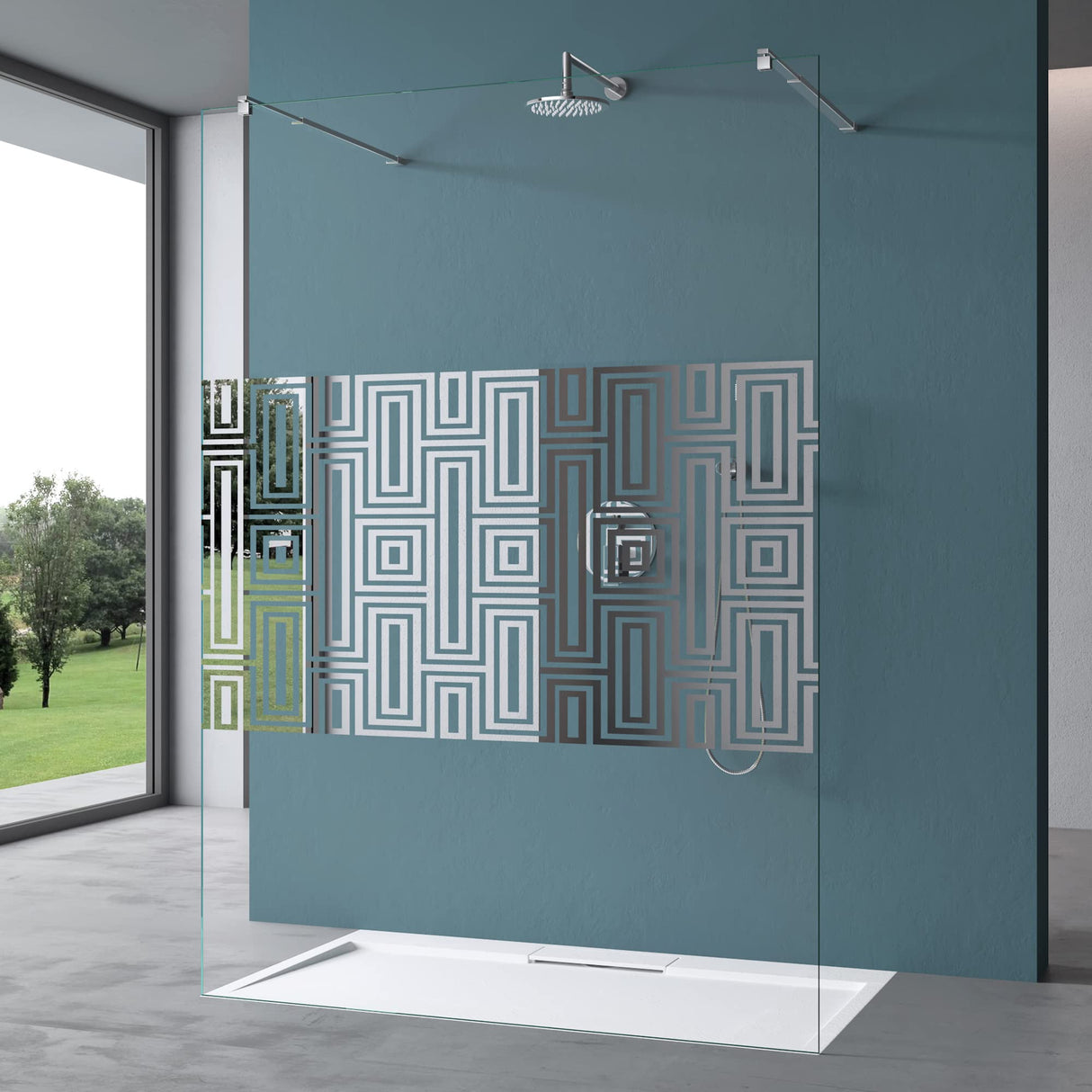 glasvilla Mampara de ducha Separación de ducha 2 Barra de soporte para ducha a ras de suelo 10mm vidrio de seguridad ESG con recubrimiento nano Estabilizador rectangular Bremen02+2