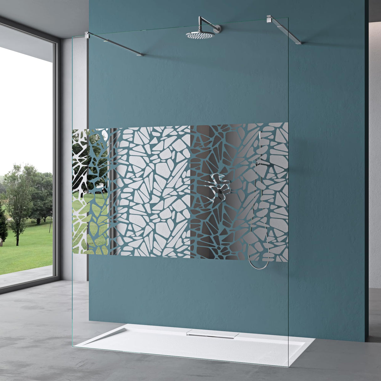 glasvilla Mampara de ducha Separación de ducha 2 Barra de soporte para ducha a ras de suelo 10mm vidrio de seguridad ESG con recubrimiento nano Estabilizador rectangular Bremen02+2