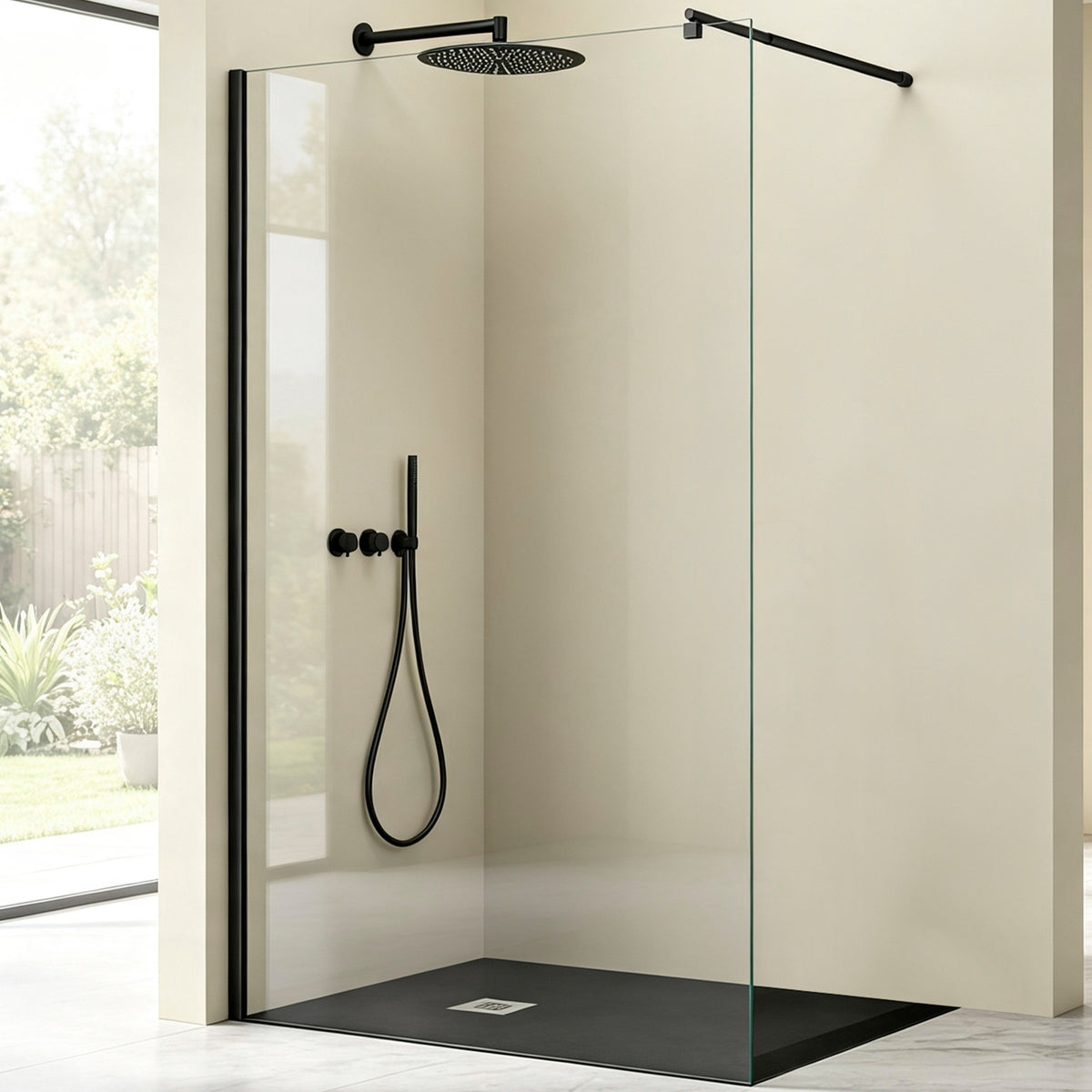 glasvilla Duschwand für Dusche Duschabtrennung Walk-In Dusche Duschtrennwand Schwarz 10mm ESG-Sicherheitsglas NANO Klarglas BRAM1/BRAM3 Bremen02K