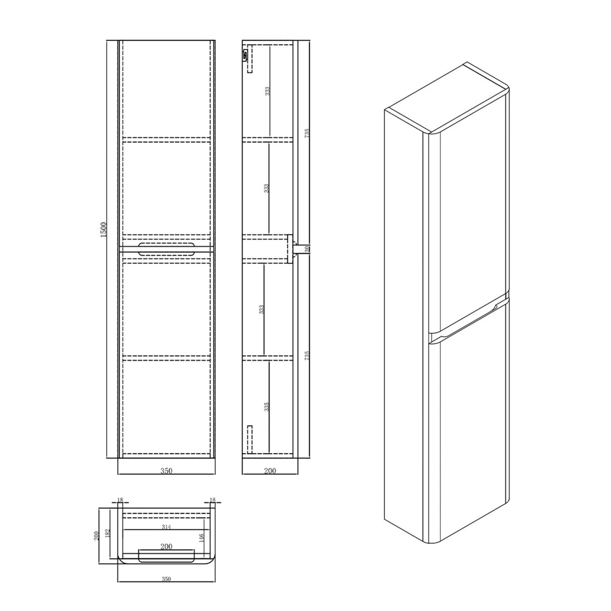 glasvilla Mobile Bagno Colonna con 2 Ante e 4 Vani Mobiletto Alto da Bagno Multiuso 35x20 cm, Armadietto Colonna per Bagno Lucca
