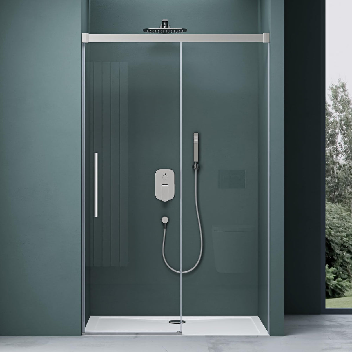 Porte de douche Glasvilla, porte de niche, cloison de douche, cabine de douche, porte coulissante en niche, verre de sécurité ESG de 6 mm, fermeture amortie incluse, Teramo12K
