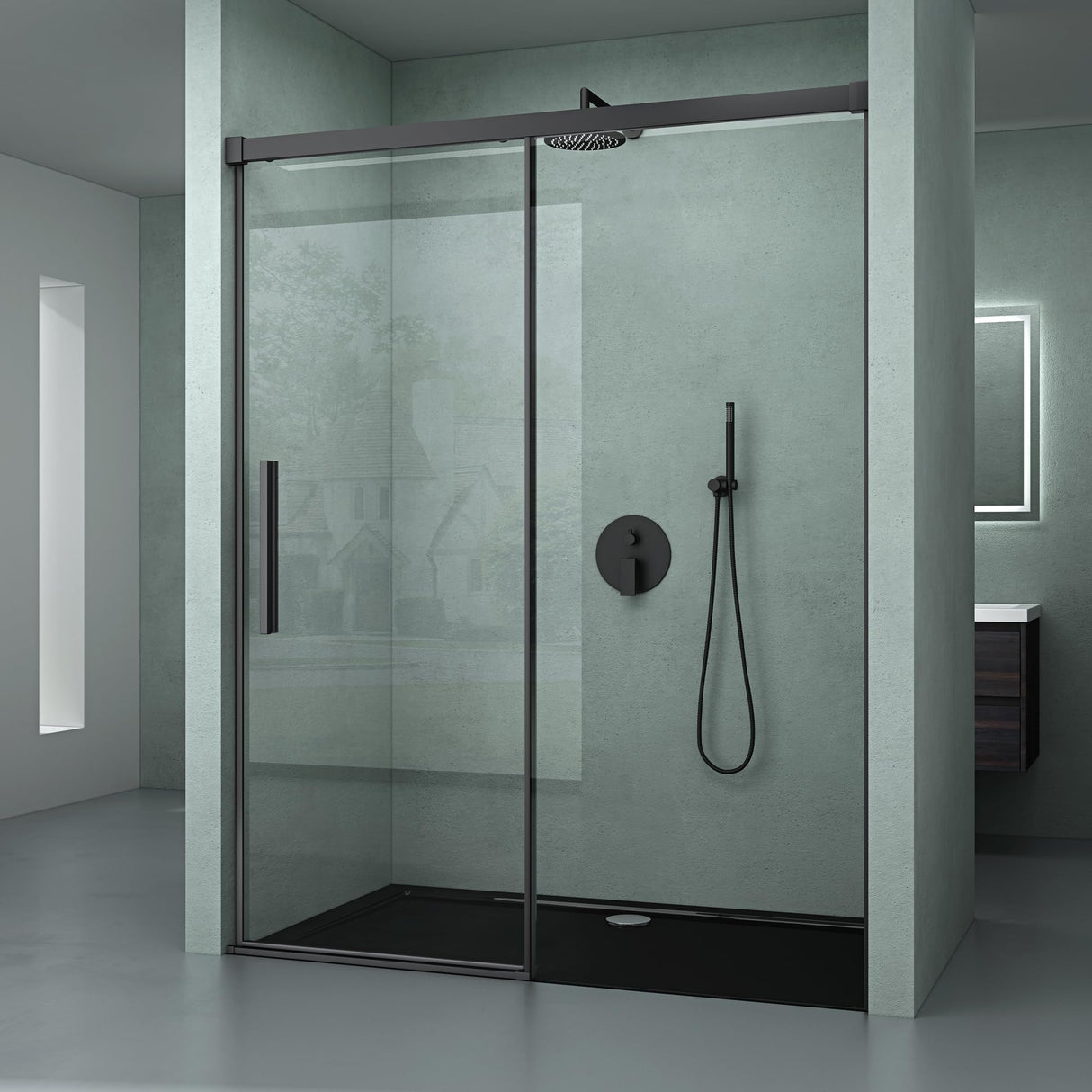 Porte de douche Glasvilla, porte de niche, cloison de douche, cabine de douche, porte coulissante en niche, verre de sécurité ESG de 6 mm, fermeture amortie incluse, Teramo12K