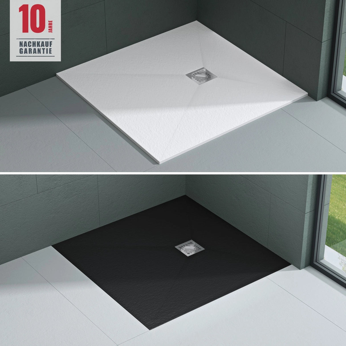 glasvilla Piatto Doccia in Pietra Artificiale Piatto Doccia con Attacco DIN, Altezza 3CM, Geoma09