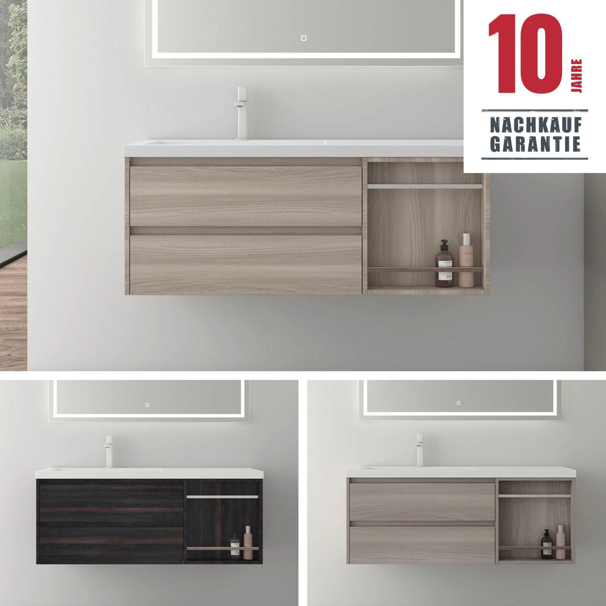 glasvilla Mobile Bagno Sospeso 120x46x49cm Mobiletto da Bagno con Lavabo da Marmo Fuso Open