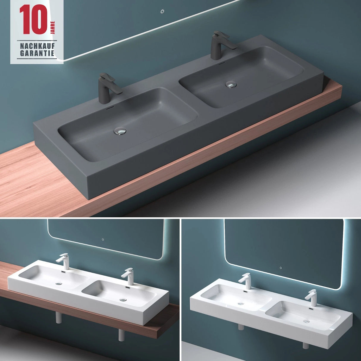 glasvilla Doppelwaschbecken Aufsatzwaschbecken Hängewaschbecken Waschbecken mineralguss Waschplatz Waschtisch Col830