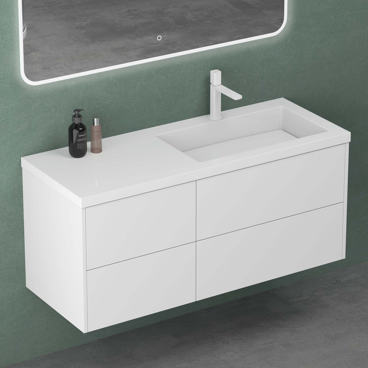 glasvilla Mobile Bagno Sospeso 120cm, Mobile da Bagno con 4 Cassetti a Chiusura Soft-Close e Lavabo da Marmo fuso, Moment