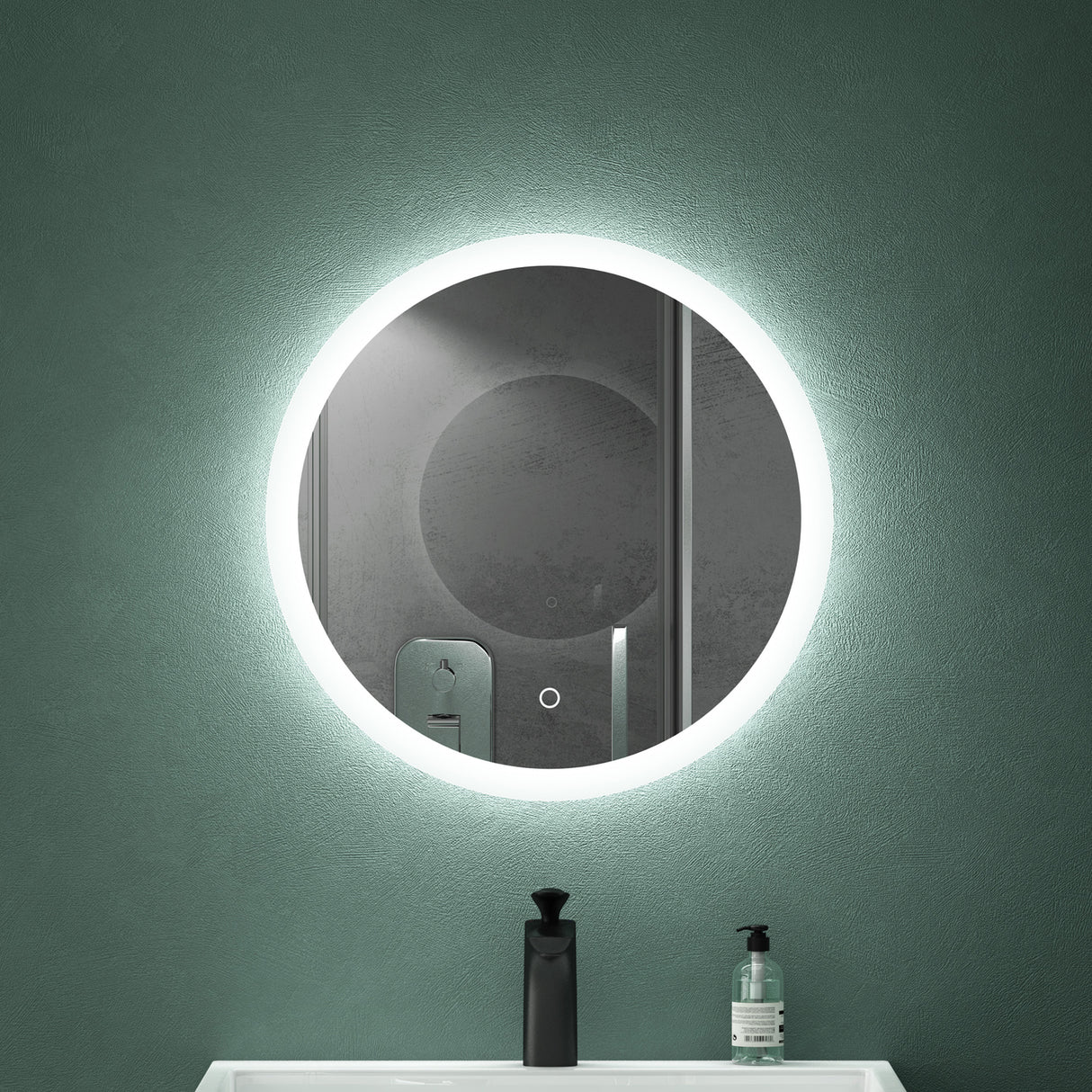 Miroir mural de salle de bain Glasvilla Miroir lumineux rond à LED Miroir de salle de bain à LED avec interrupteur tactile, couche antibuée Miroir LED 05