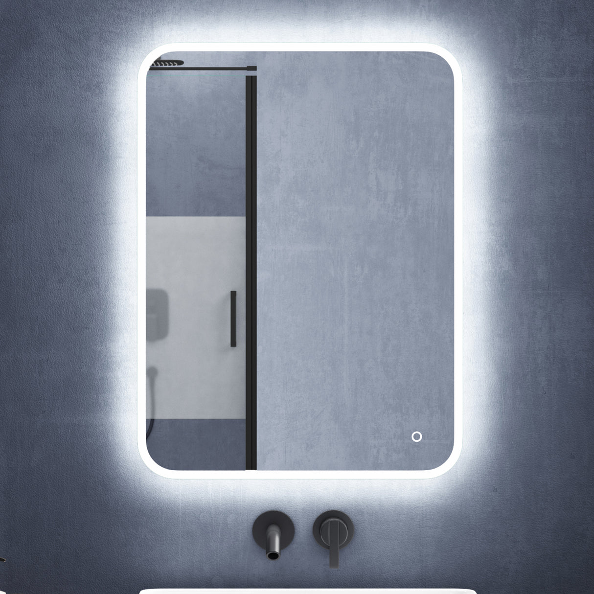 Miroir mural de salle de bain Glasvilla Miroir de salle de bain LED avec interrupteur tactile, antibuée grâce à une couche antibuée
