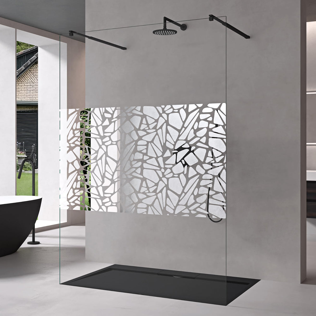 glasvilla Mampara de ducha Separación de ducha 2 Barra de soporte para ducha a ras de suelo 10mm vidrio de seguridad ESG con recubrimiento nano Estabilizador rectangular Bremen02+2