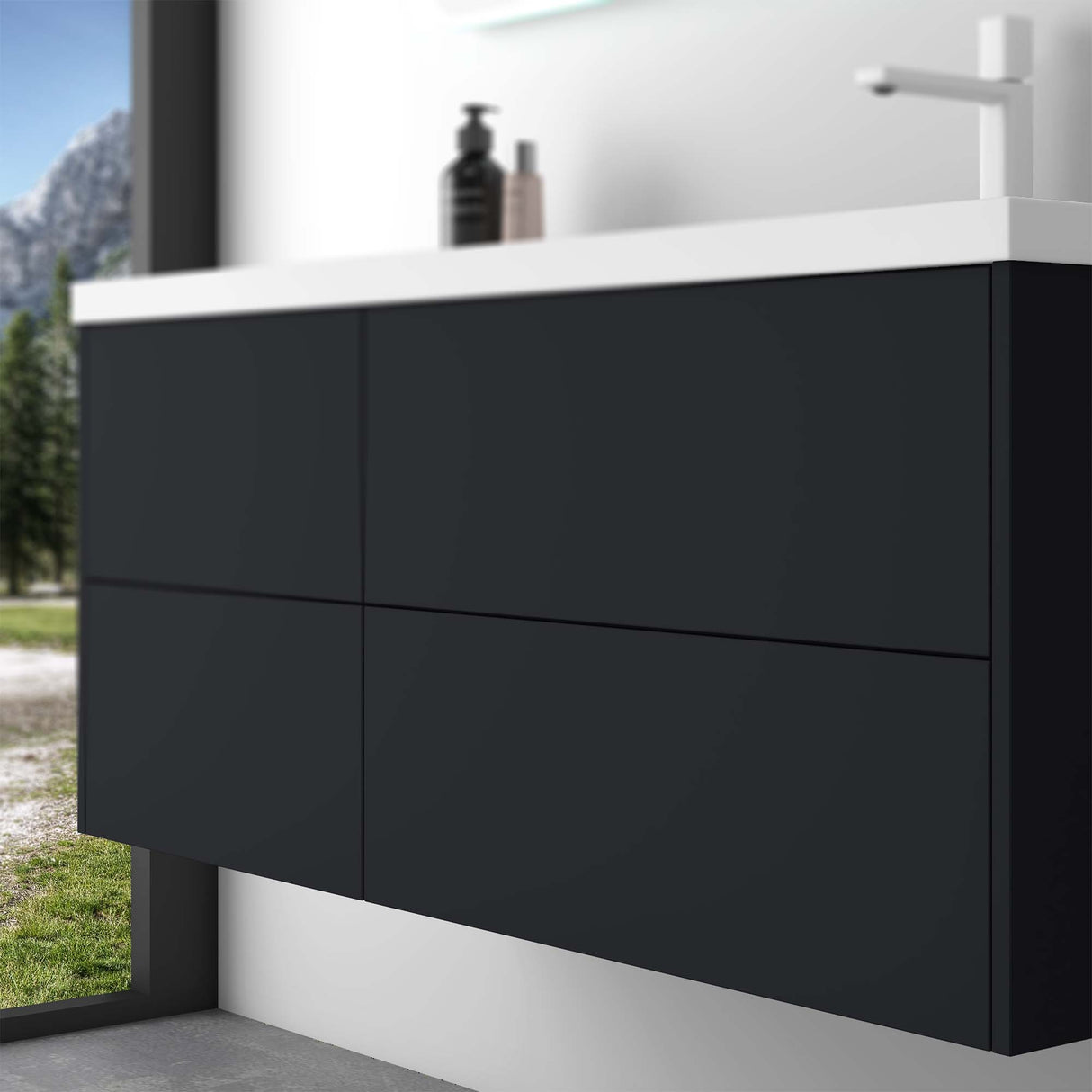 glasvilla Mobile Bagno Sospeso 120cm, Mobile da Bagno con 4 Cassetti a Chiusura Soft-Close e Lavabo da Marmo fuso, Moment