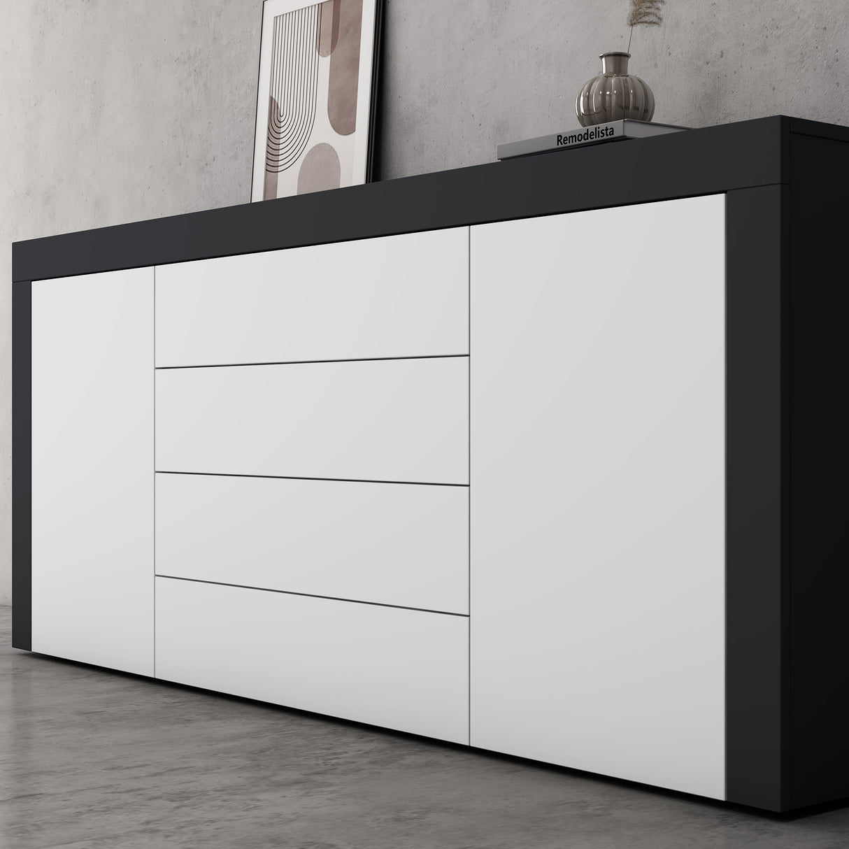 glasvilla Aparador Almacenamiento BTH: 167x36x70 cm con 2 Armarios y 4 Cajones Comoda Mueble Armario03