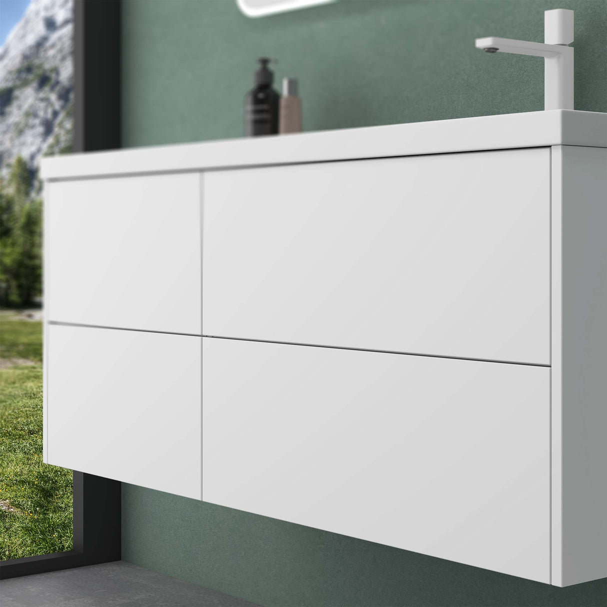 glasvilla Mobile Bagno Sospeso 120cm, Mobile da Bagno con 4 Cassetti a Chiusura Soft-Close e Lavabo da Marmo fuso, Moment