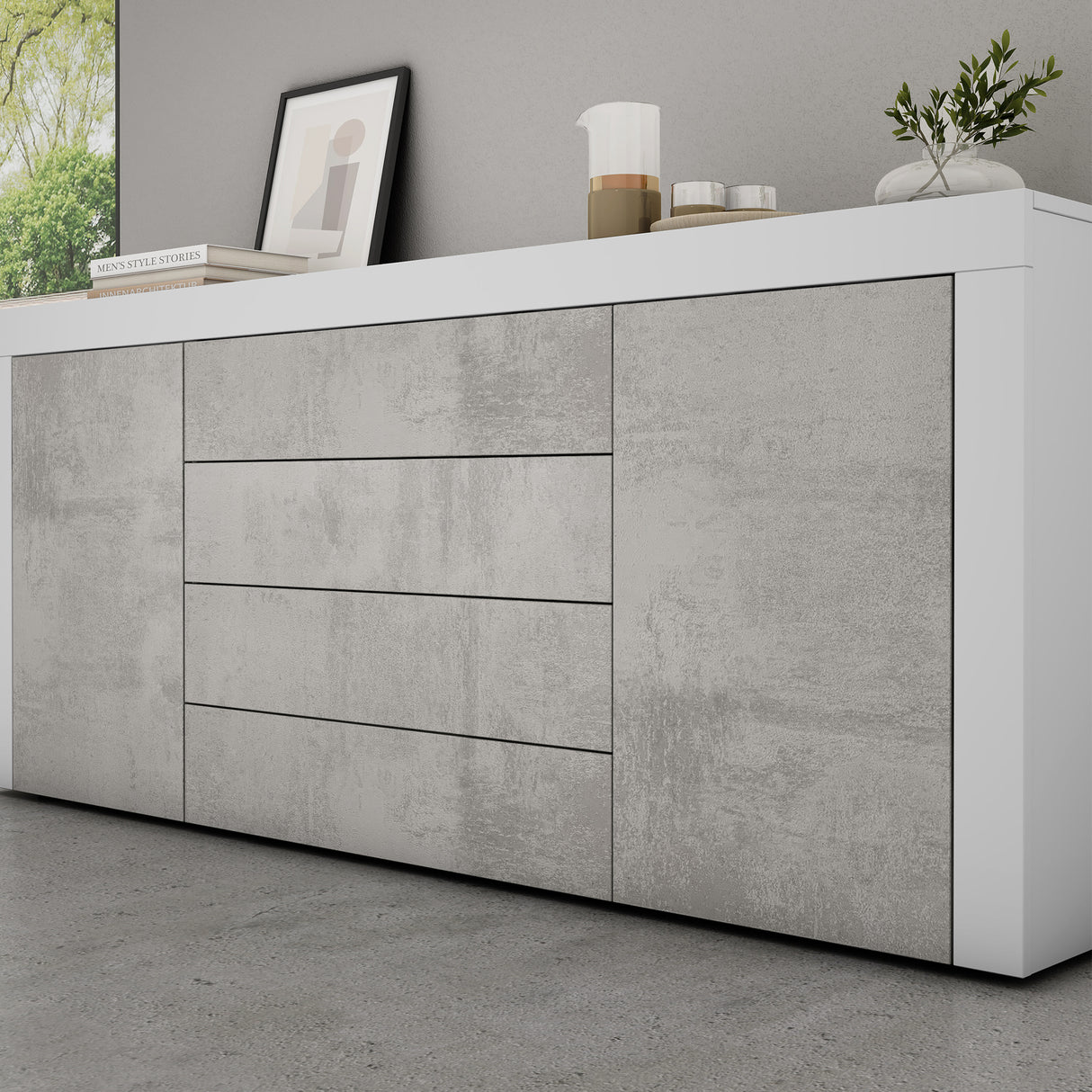 glasvilla Aparador Almacenamiento BTH: 167x36x70 cm con 2 Armarios y 4 Cajones Comoda Mueble Armario03