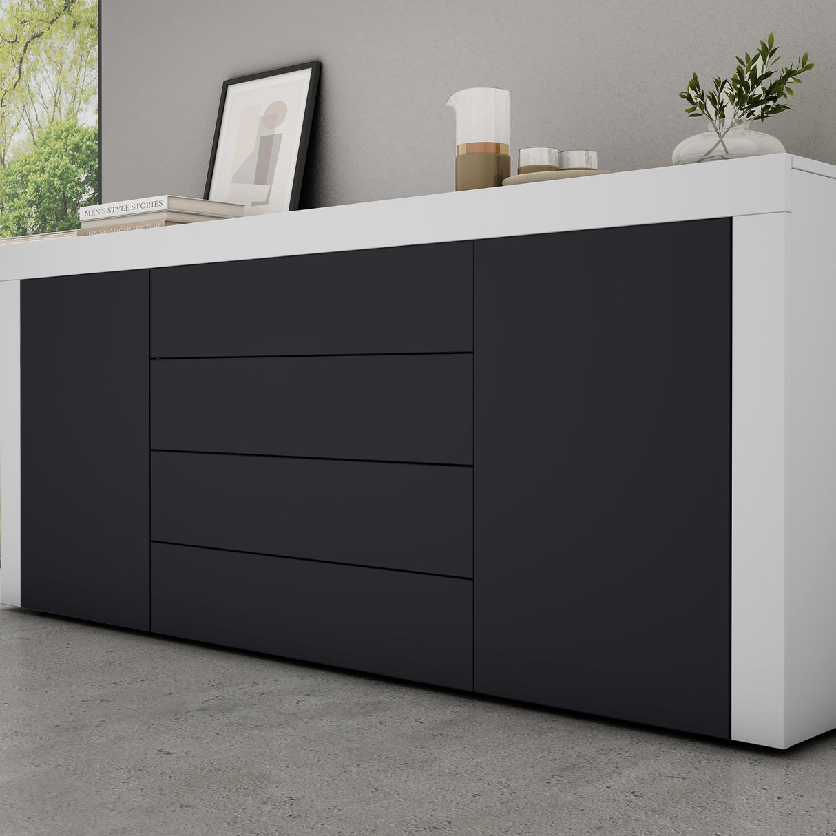 glasvilla Aparador Almacenamiento BTH: 167x36x70 cm con 2 Armarios y 4 Cajones Comoda Mueble Armario03