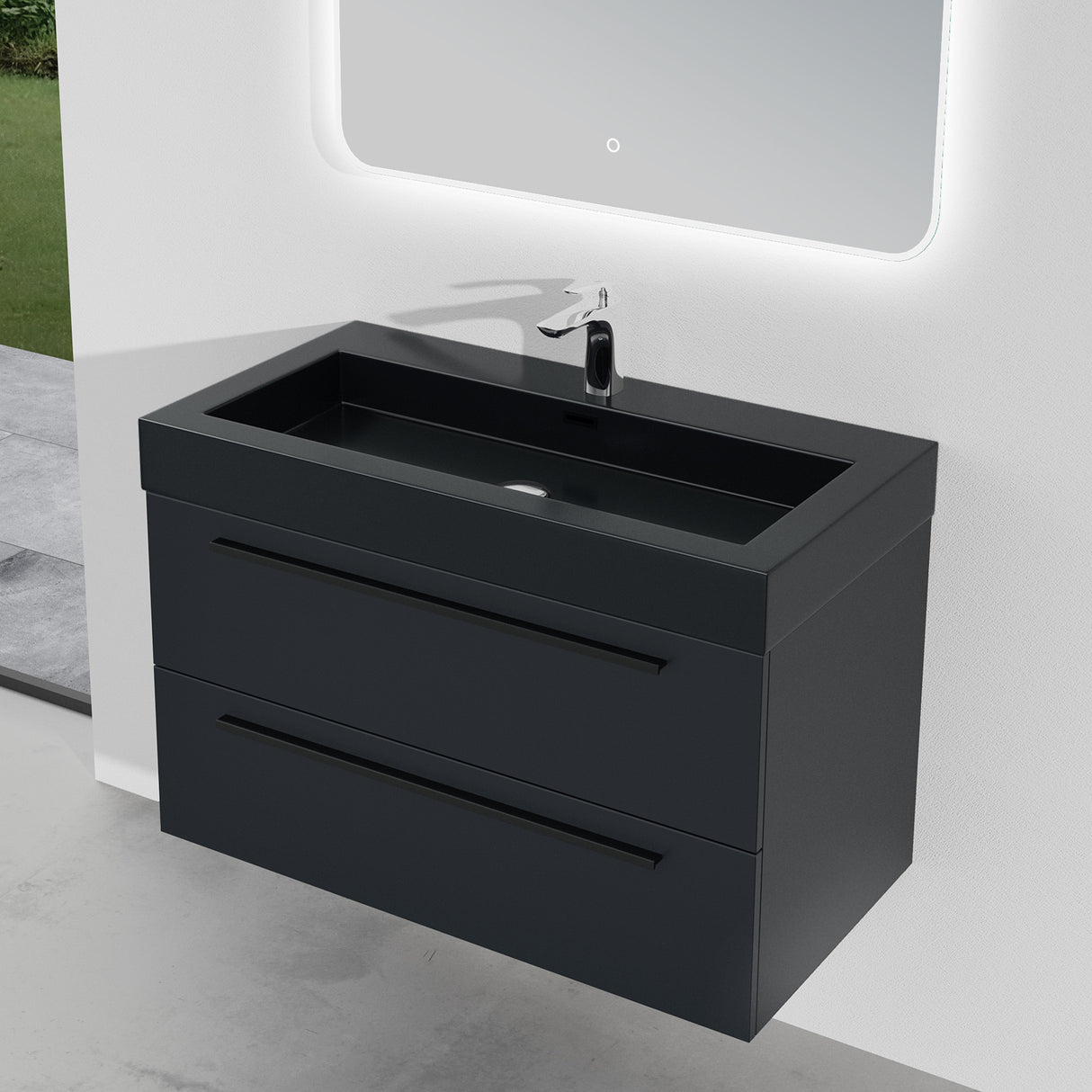 conjunto de muebles de baño glasvilla mueble de lavabo con mueble inferior incl. lavabo de mineral en antracita Quadratto