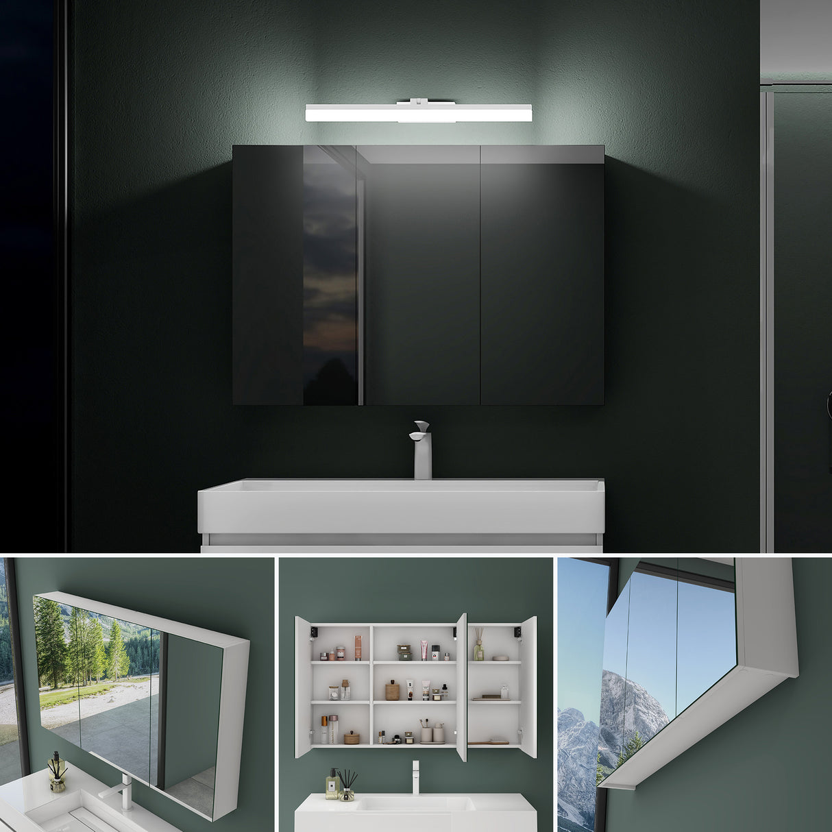 glasvilla Armadietto a Specchio con Lampada da Specchio LED per Bagno, Specchiera Bagno Mobilettto da Parete con Luce a Specchio Girevole a 180° Luxaris
