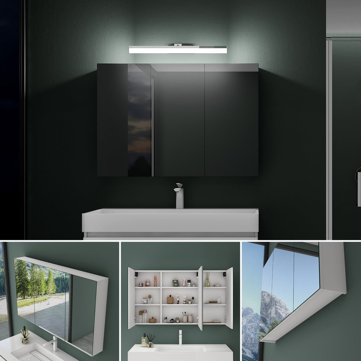 glasvilla Armadietto a Specchio con Lampada da Specchio LED per Bagno, Specchiera Bagno Mobilettto da Parete con Luce a Specchio Girevole a 180° Luxaris