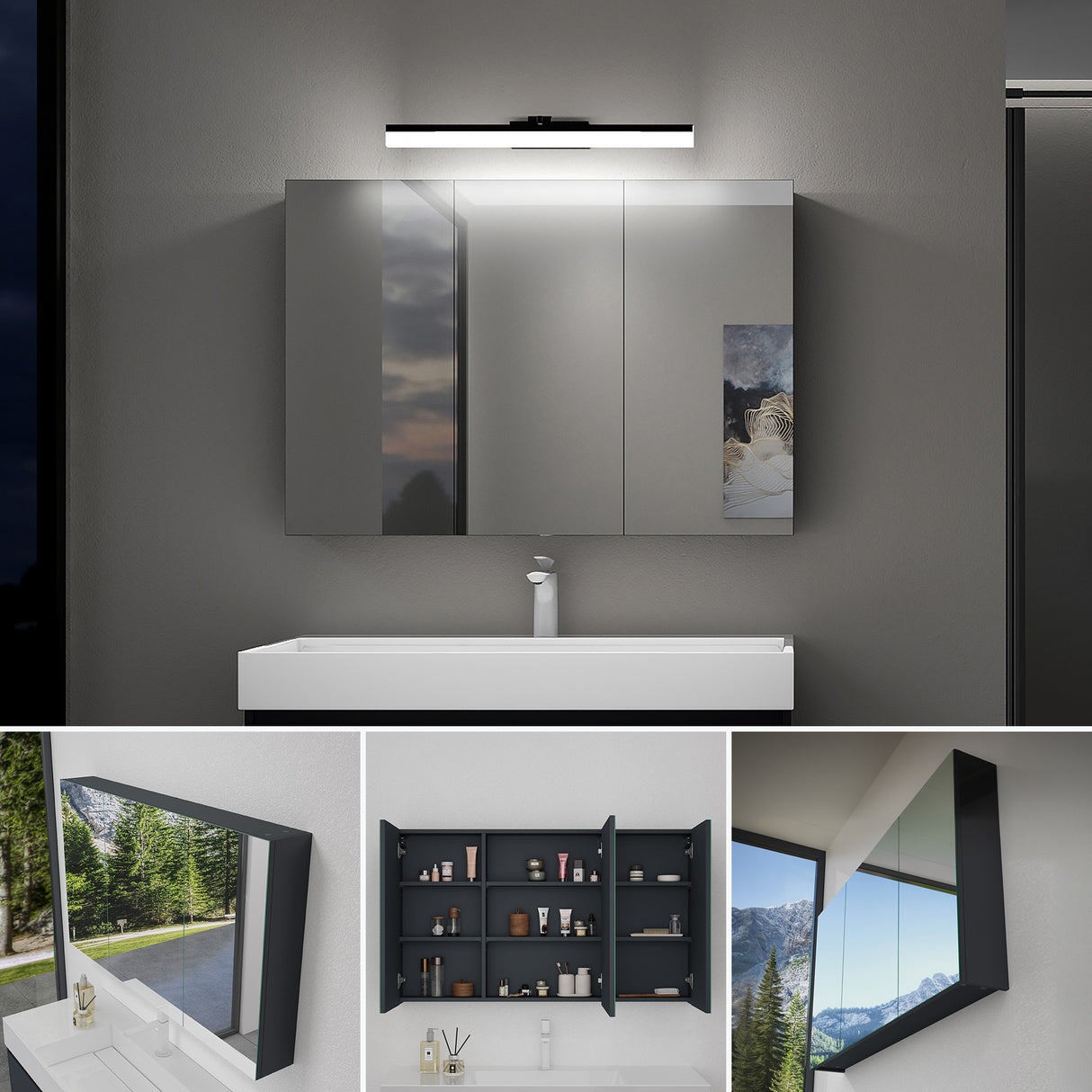 glasvilla Armadietto a Specchio con Lampada da Specchio LED per Bagno, Specchiera Bagno Mobilettto da Parete con Luce a Specchio Girevole a 180° Luxaris