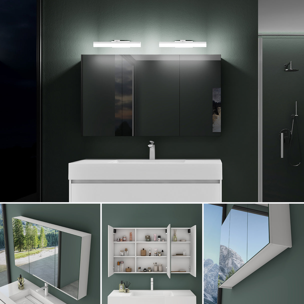 glasvilla Armadietto a Specchio con Lampada da Specchio LED per Bagno, Specchiera Bagno Mobilettto da Parete con Luce a Specchio Girevole a 180° Luxaris