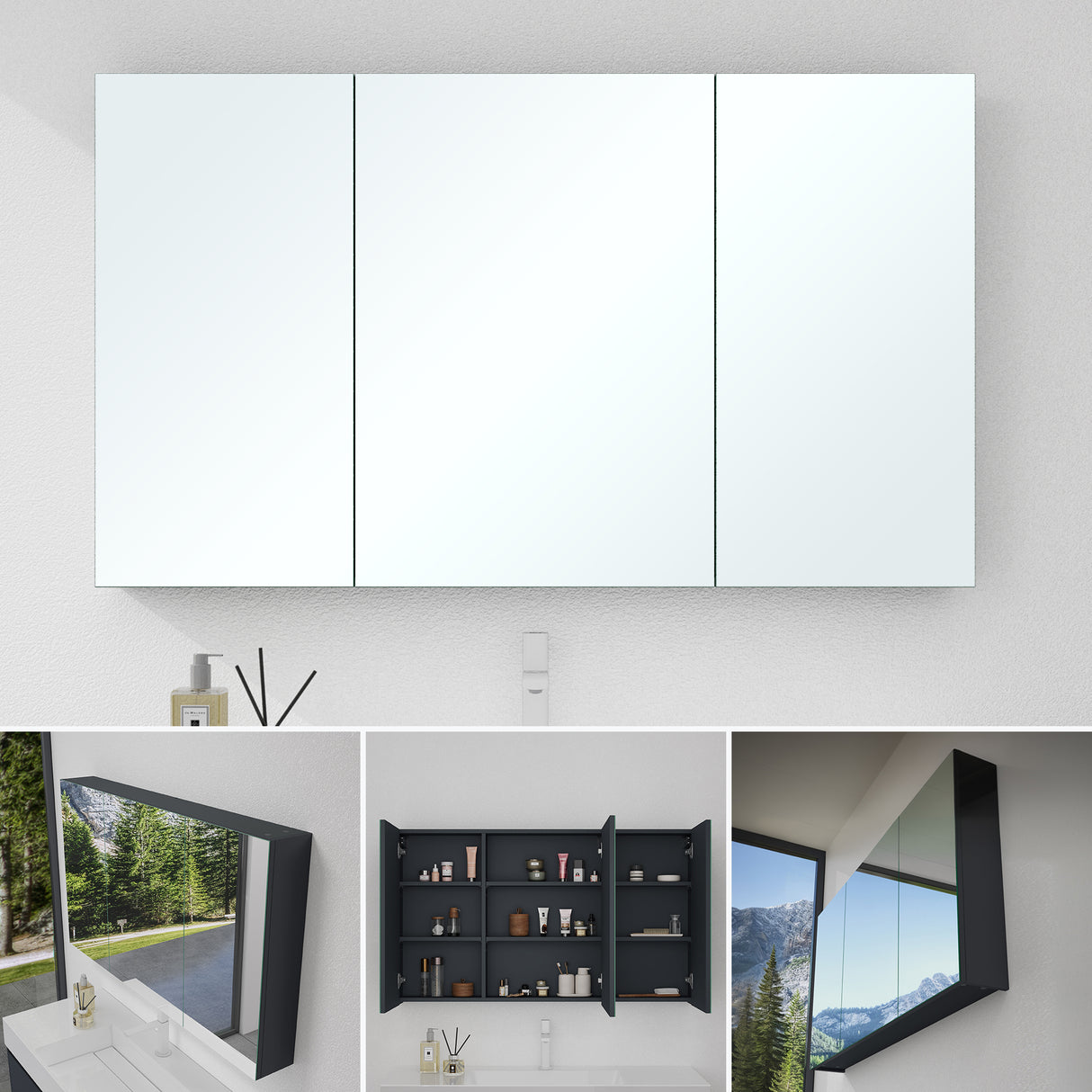 glasvilla Armadietto a Specchio con Ante a Specchio per Bagno Specchiera da Bagno Mobiletto da Parete con Ante Spiegelschrank 02