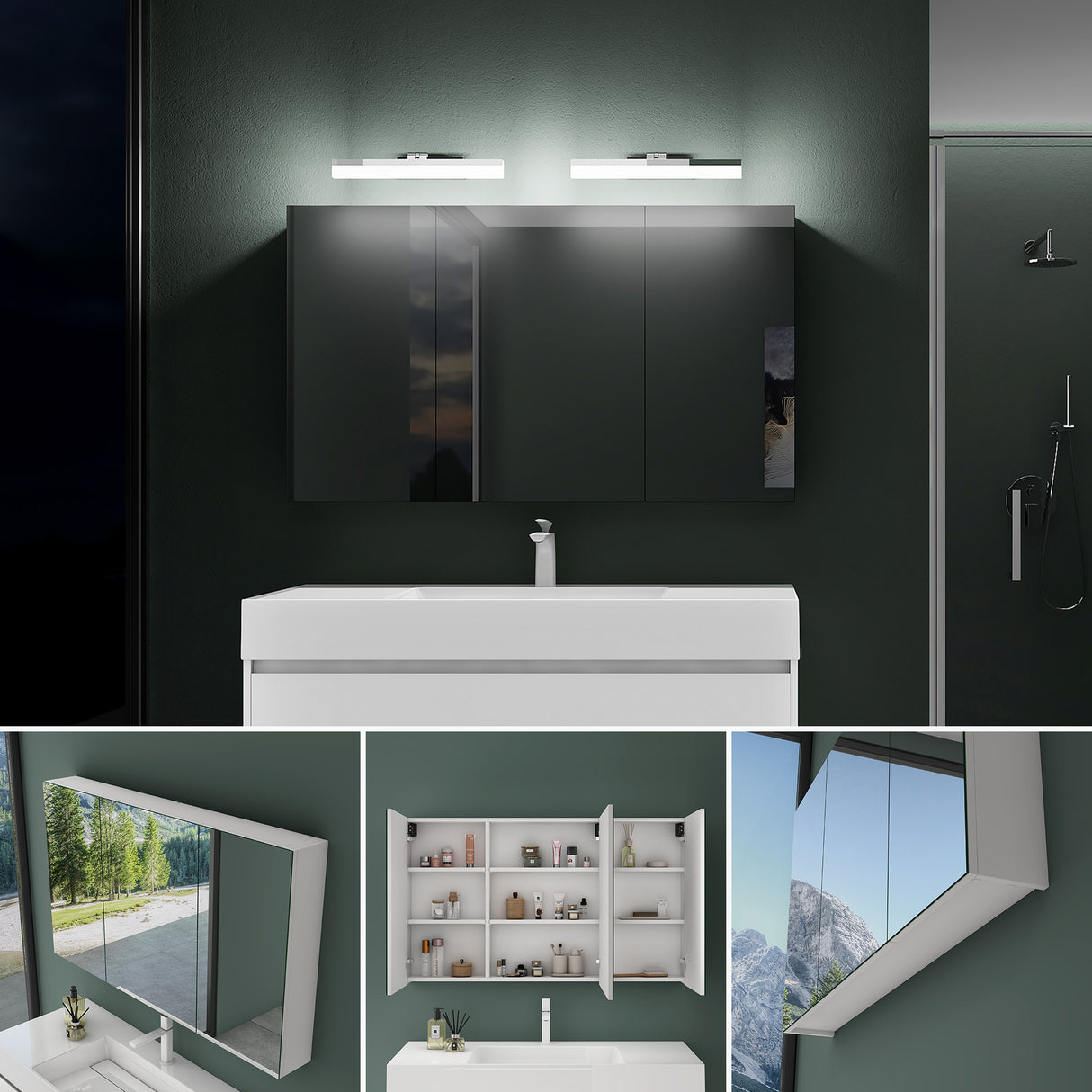 glasvilla Armadietto a Specchio con Lampada da Specchio LED per Bagno, Specchiera Bagno Mobilettto da Parete con Luce a Specchio Girevole a 180° Luxaris