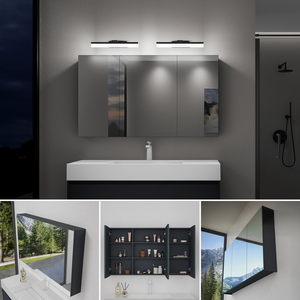 glasvilla Armadietto a Specchio con Lampada da Specchio LED per Bagno, Specchiera Bagno Mobilettto da Parete con Luce a Specchio Girevole a 180° Luxaris