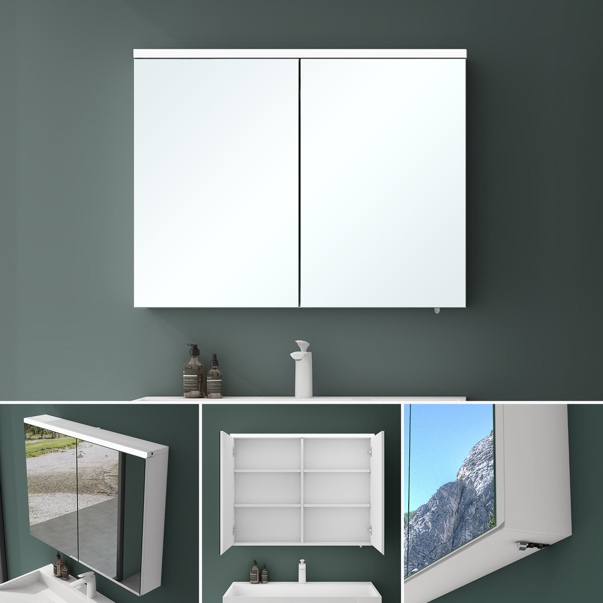 glasvilla Armadietto a Specchio con Luce Specchio con Pensile per Bagno con Luce LED Mobiletto da Bagno a Muro con Specchio Spiegelschrank-03