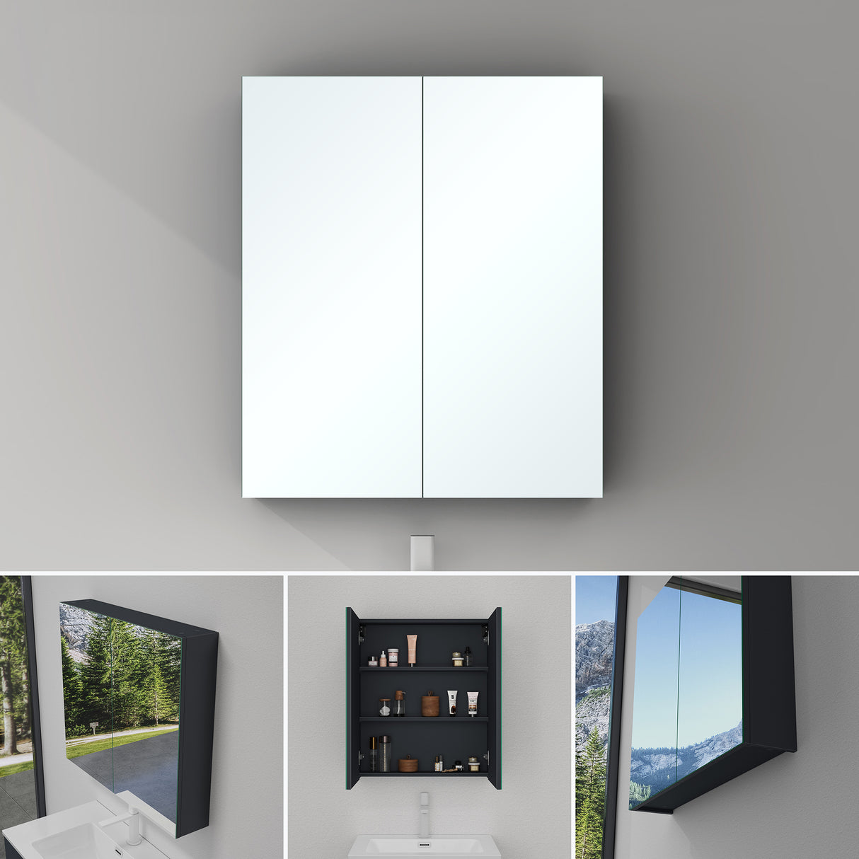 glasvilla Armadietto a Specchio con Ante a Specchio per Bagno Specchiera da Bagno Mobiletto da Parete con Ante Spiegelschrank 02