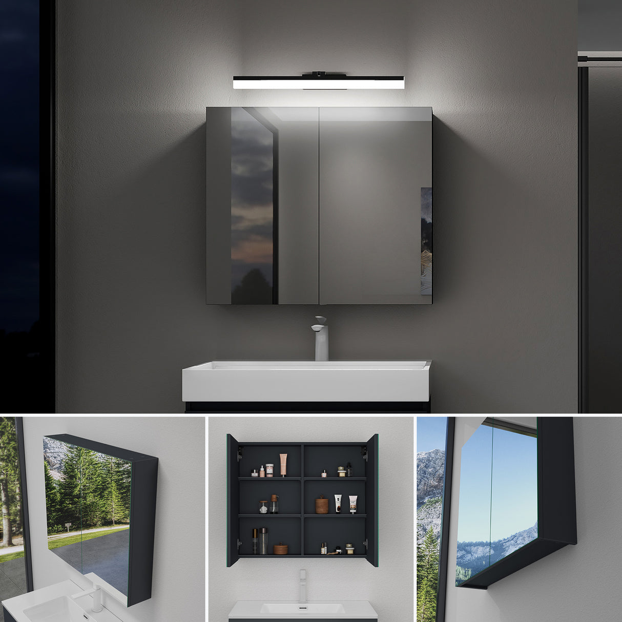 glasvilla Armadietto a Specchio con Lampada da Specchio LED per Bagno, Specchiera Bagno Mobilettto da Parete con Luce a Specchio Girevole a 180° Luxaris