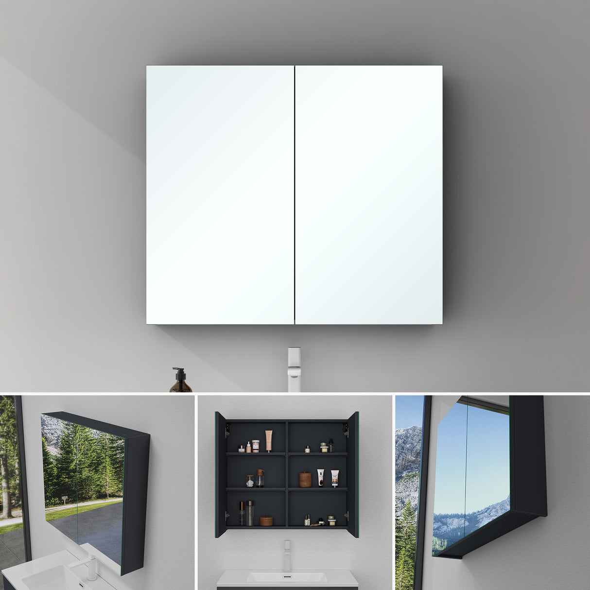 glasvilla Armadietto a Specchio con Ante a Specchio per Bagno Specchiera da Bagno Mobiletto da Parete con Ante Spiegelschrank 02