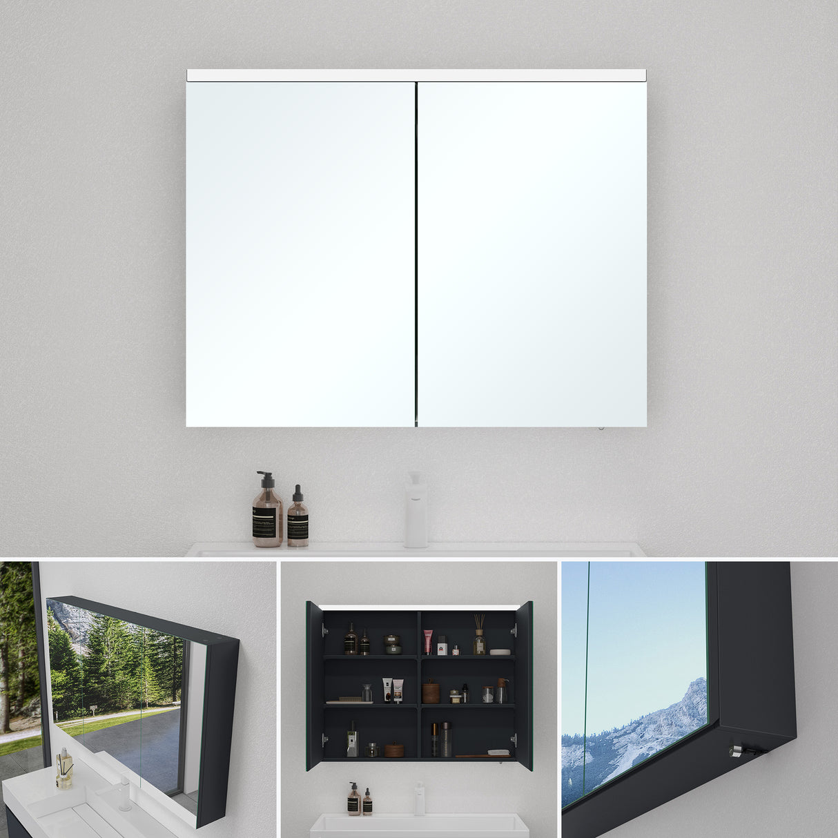 glasvilla Armadietto a Specchio con Luce Specchio con Pensile per Bagno con Luce LED Mobiletto da Bagno a Muro con Specchio Spiegelschrank-03