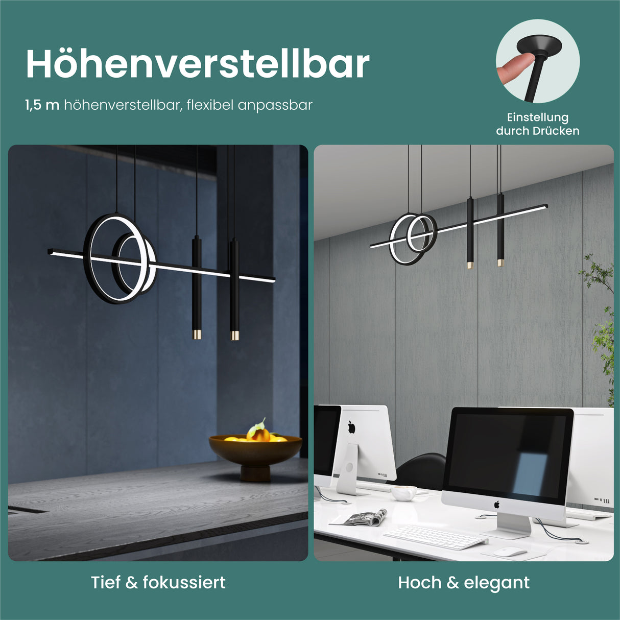 glasvilla Pendelleuchte 100cm LED Hängelampe Linear design 3000K/4200K/6000K Verstellbares Kabel 30W Hängeleuchte Alivetta2256