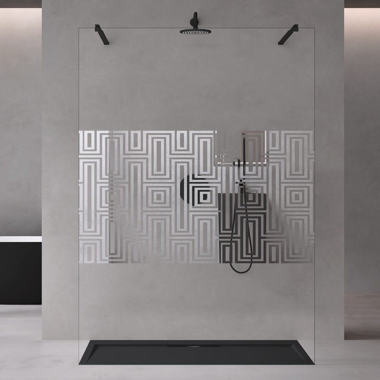 glasvilla Mampara de ducha Separación de ducha 2 Barra de soporte para ducha a ras de suelo 10mm vidrio de seguridad ESG con recubrimiento nano Estabilizador rectangular Bremen02+2