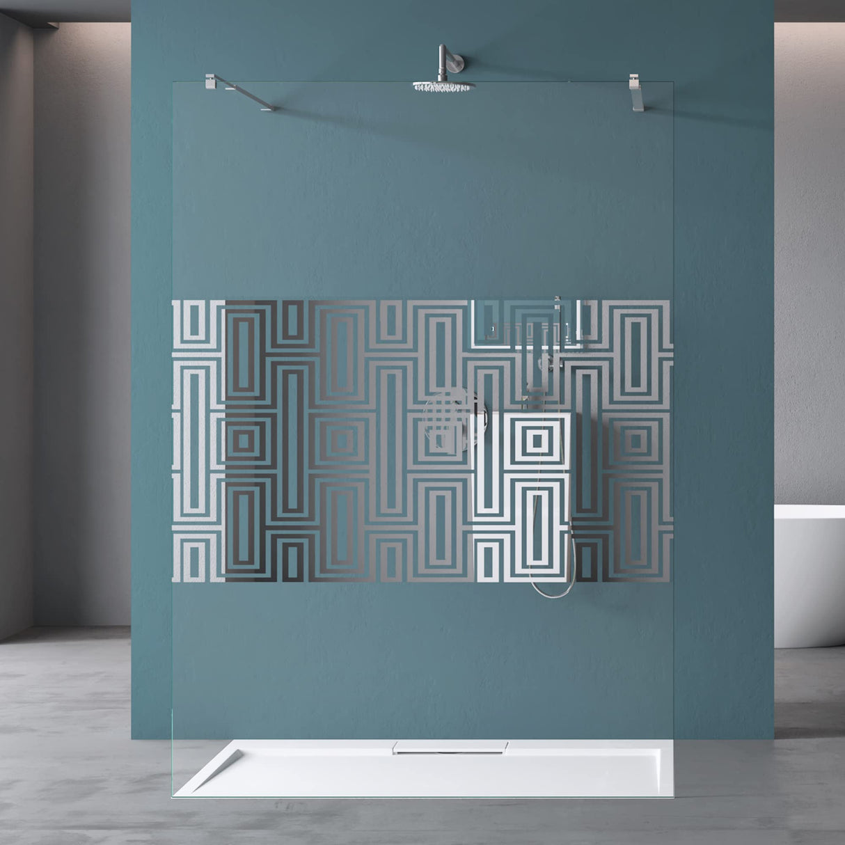 glasvilla Mampara de ducha Separación de ducha 2 Barra de soporte para ducha a ras de suelo 10mm vidrio de seguridad ESG con recubrimiento nano Estabilizador rectangular Bremen02+2