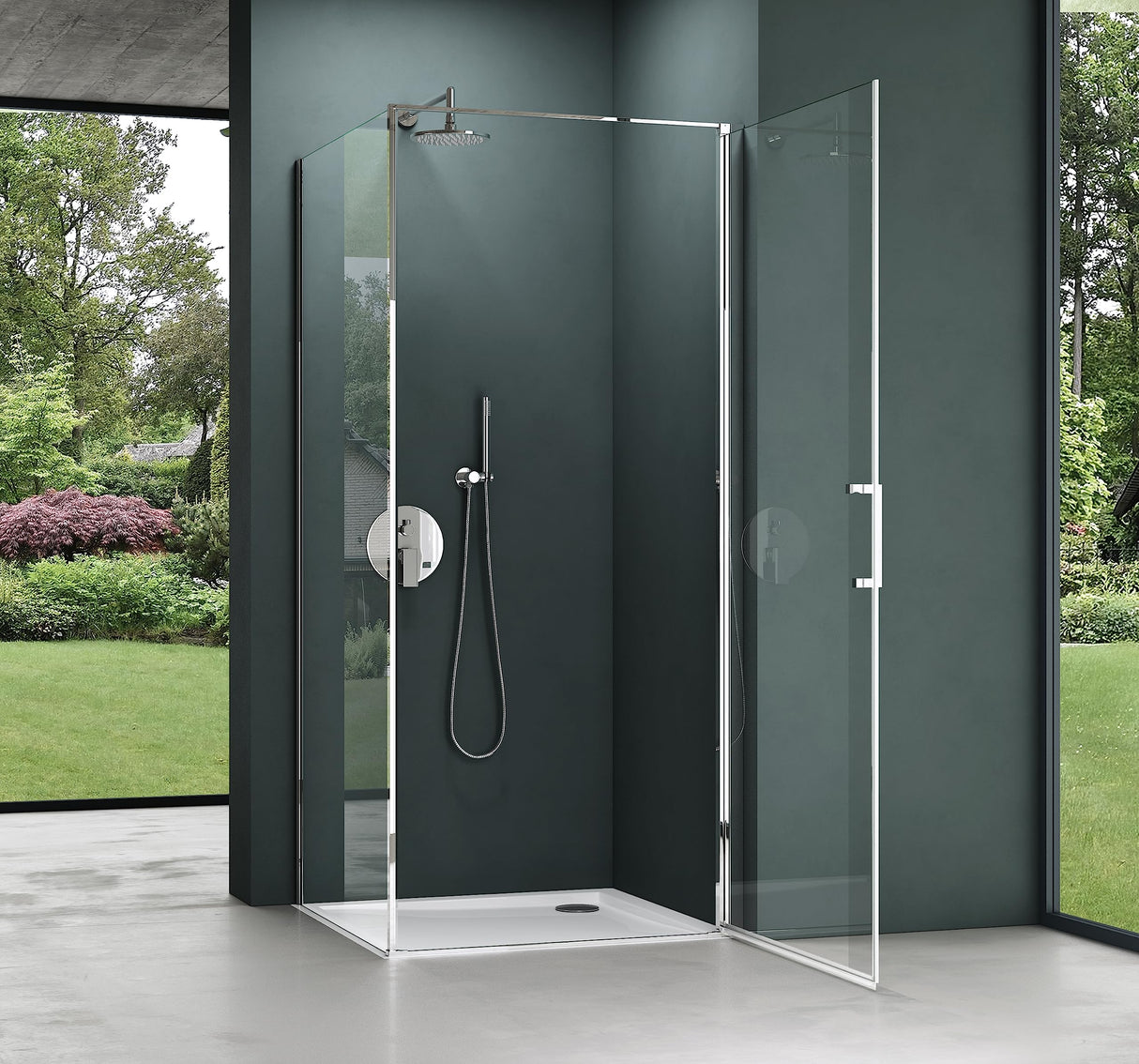 glasvilla Box Doccia in Vetro Trasparente 8 mm Box Doccia con Meccanismo Alza/Abbassa e Porta Girevole Box Cabina Doccia Angolare Ravenna36-Plus