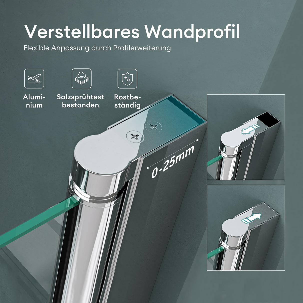 Porte de douche Glasvilla, porte de niche, cabine de douche, porte battante 180°, porte double, revêtement nano ESG 6 mm, verre clair/satiné, rayé/entièrement satiné avec mécanisme de levage et d'abaissement, Teramo24VS