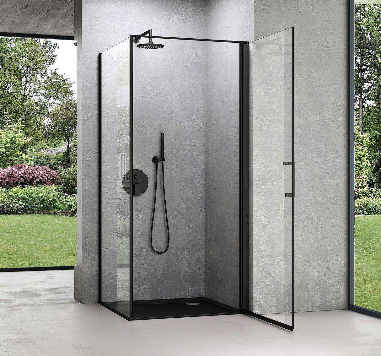 glasvilla Box Doccia in Vetro 8mm Box Doccia con Meccanismo Alza/Abbassa e Porta Girevole Box Cabina Doccia Angolare Nero Ravenna36-Plus