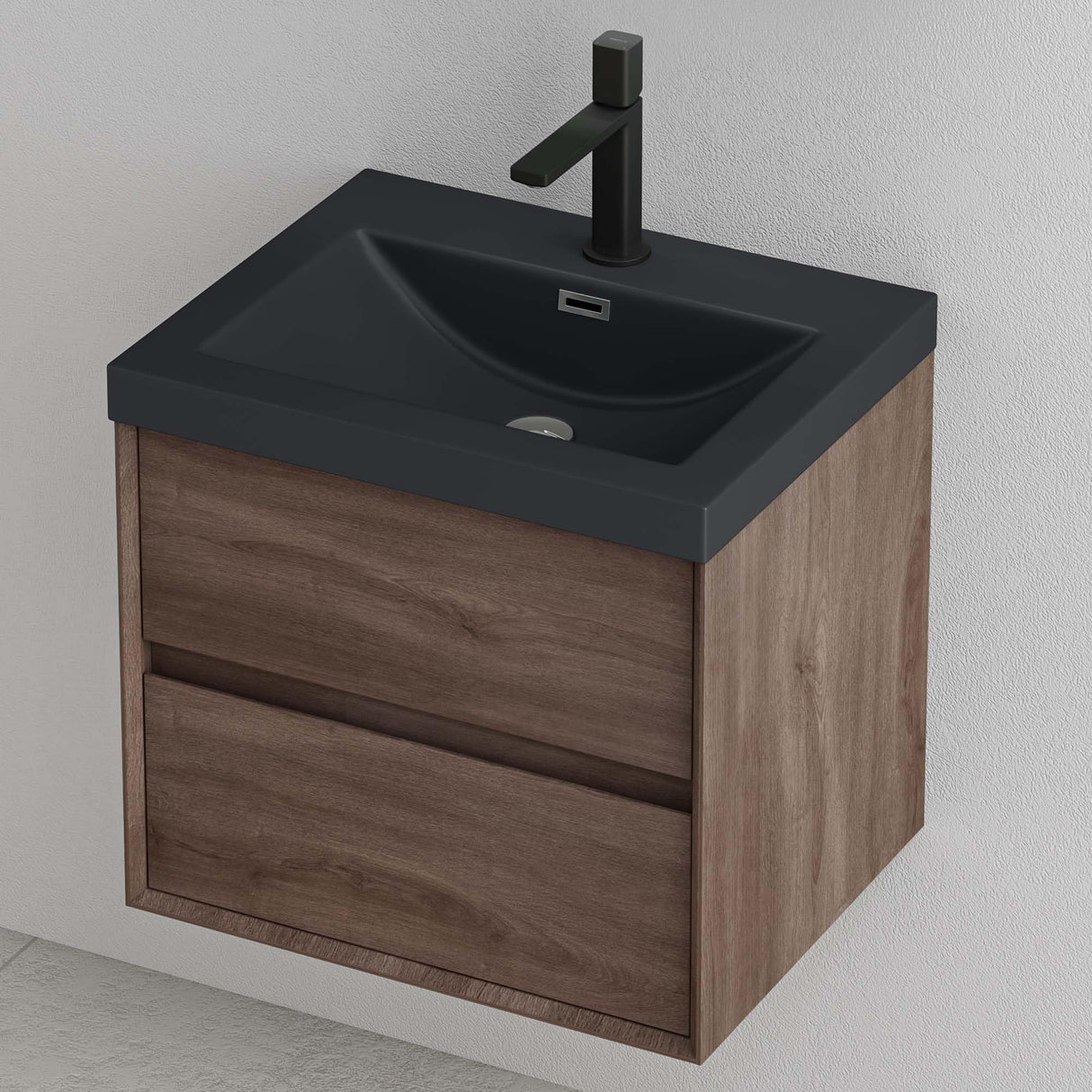 glasvilla Mobile Bagno Sospeso con 2 Cassetti di Chiusura Soft Close, Mobiletto per Bagno con Lavabo da Marmo Fuso, Lavabo da Appoggio Antracite Opaco, Rimo