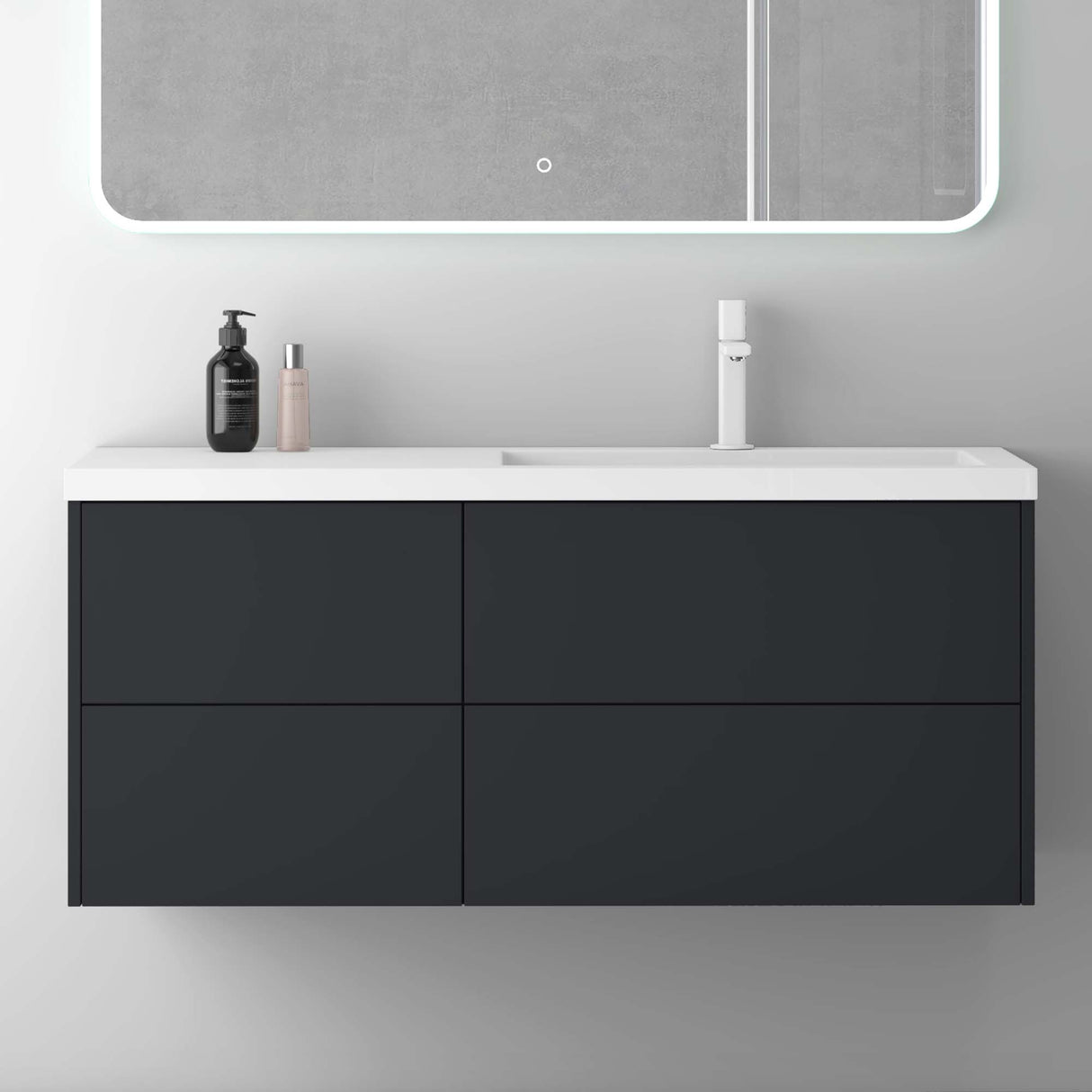 glasvilla Mobile Bagno Sospeso 120cm, Mobile da Bagno con 4 Cassetti a Chiusura Soft-Close e Lavabo da Marmo fuso, Moment