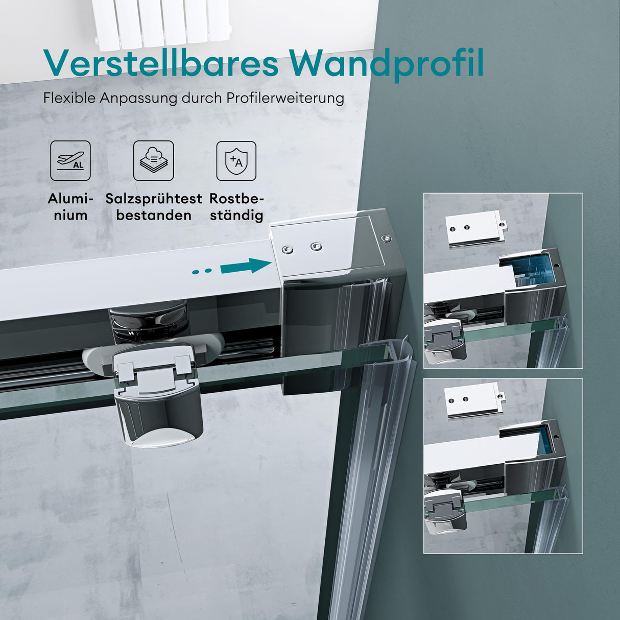 Porte de douche Glasvilla, porte de niche, cloison de douche, cabine de douche, porte coulissante en niche, verre de sécurité ESG de 6 mm, fermeture amortie incluse, Teramo12K