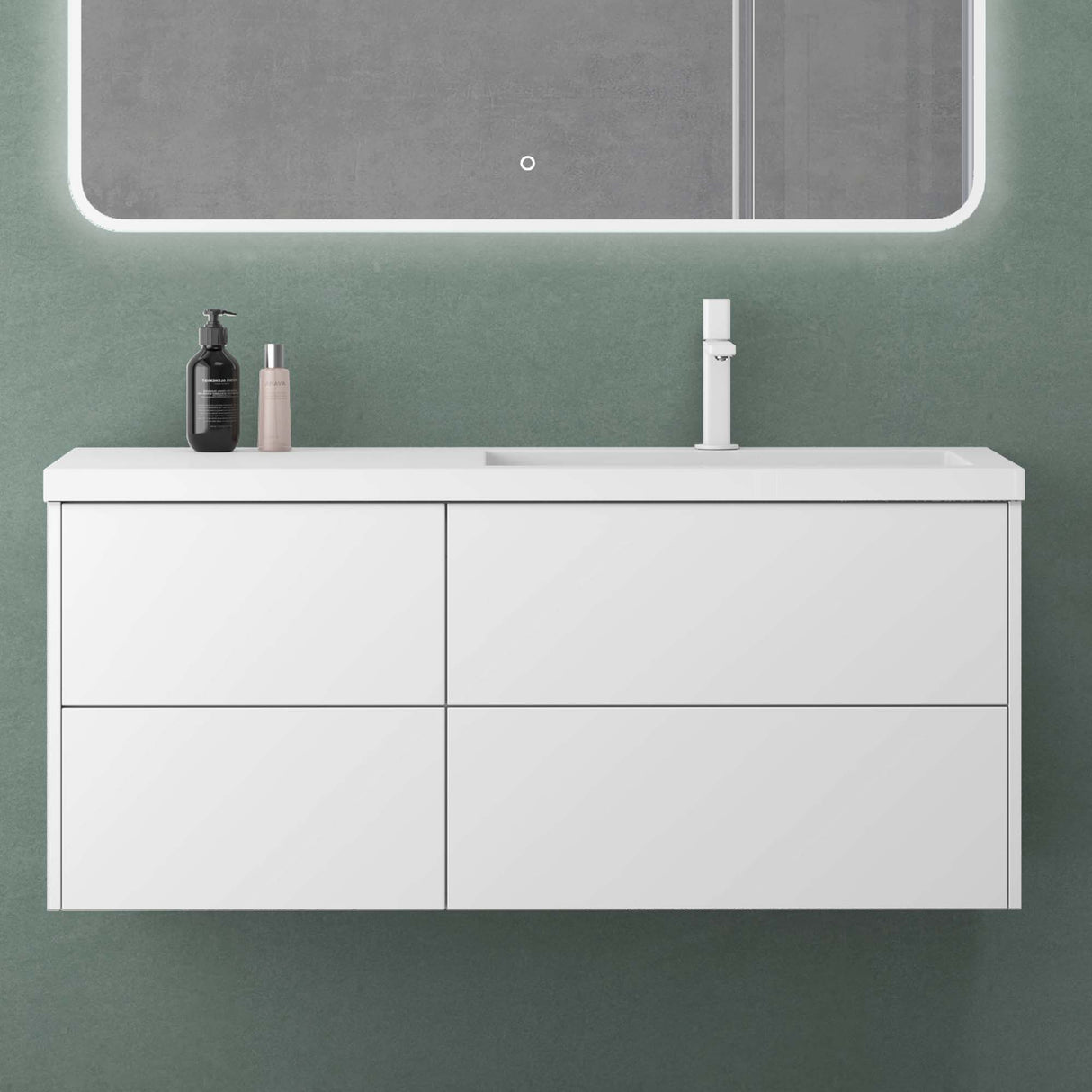 glasvilla Mobile Bagno Sospeso 120cm, Mobile da Bagno con 4 Cassetti a Chiusura Soft-Close e Lavabo da Marmo fuso, Moment