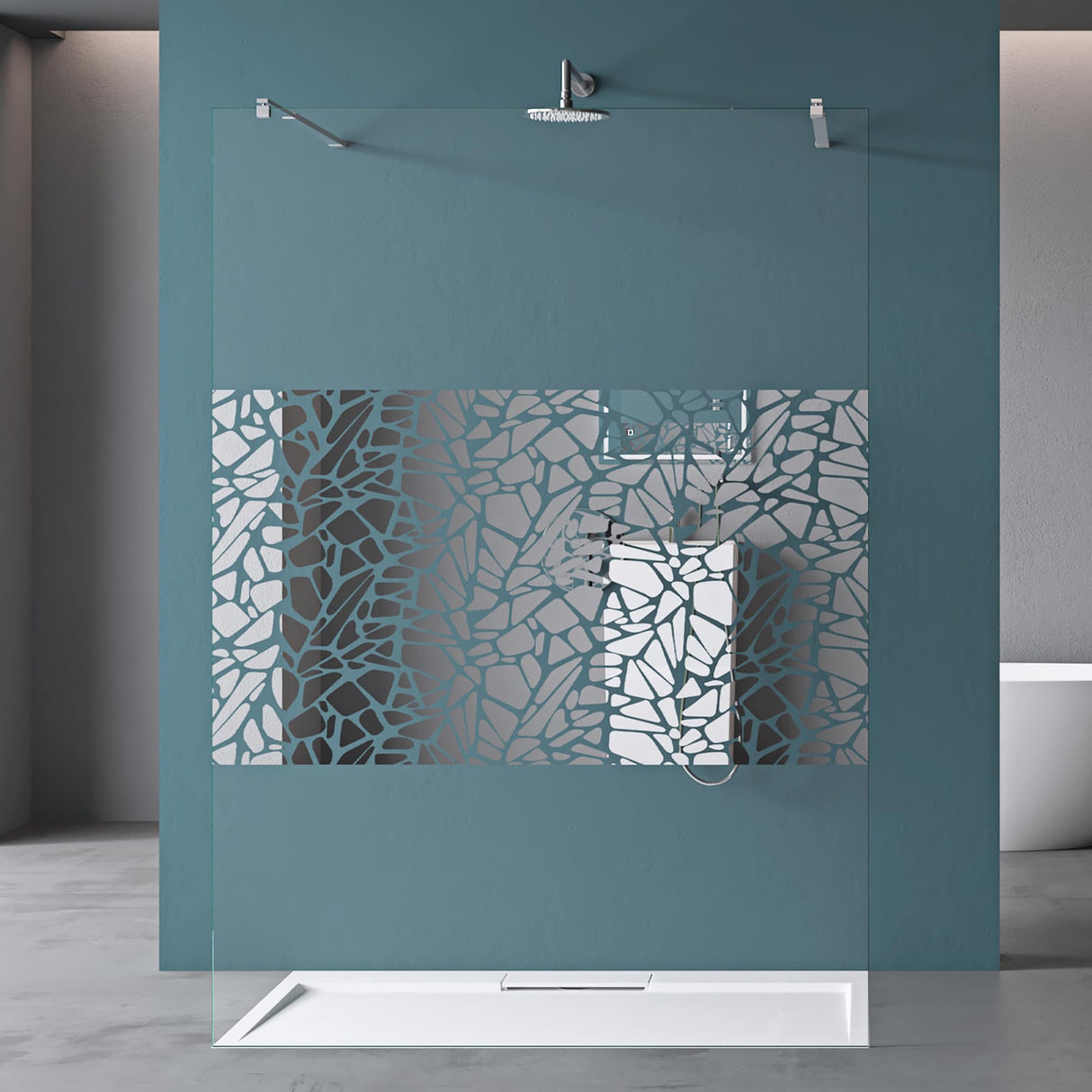 glasvilla Mampara de ducha Separación de ducha 2 Barra de soporte para ducha a ras de suelo 10mm vidrio de seguridad ESG con recubrimiento nano Estabilizador rectangular Bremen02+2