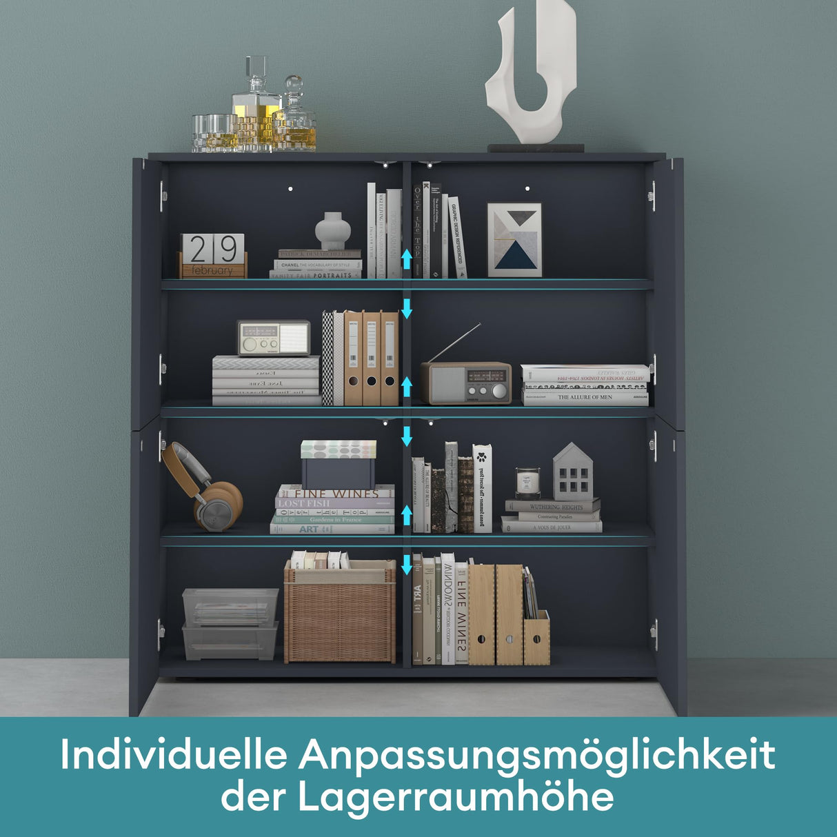 Commode de rangement à 4 portes, buffet, meuble polyvalent, meuble de rangement Glasvilla Schrank04