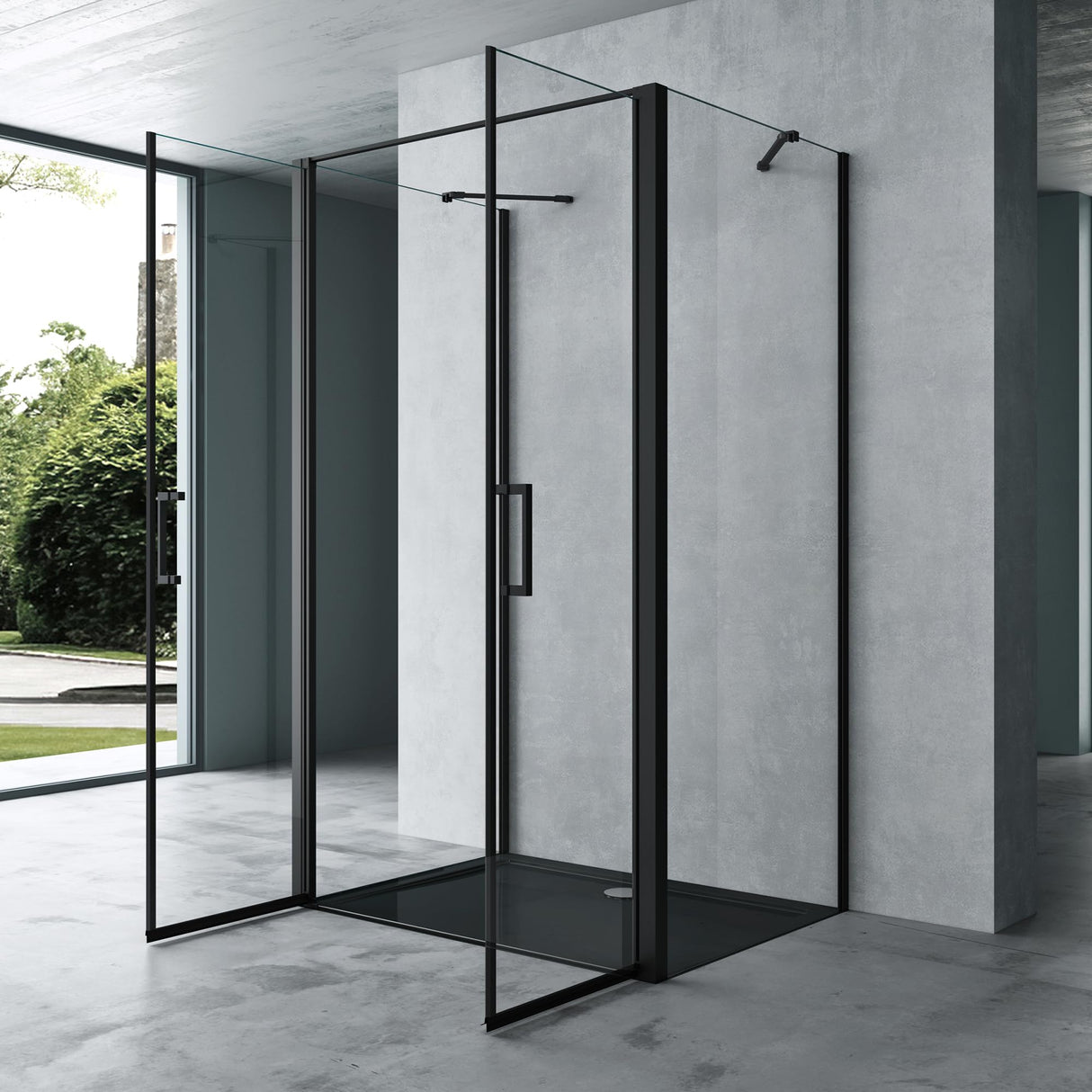 glasvilla Box Doccia in Vetro Trasparente a Forma U Cabina Doccia con Porte Doppie Nera Box Doccia in Vetro ESG Ravenna66UK