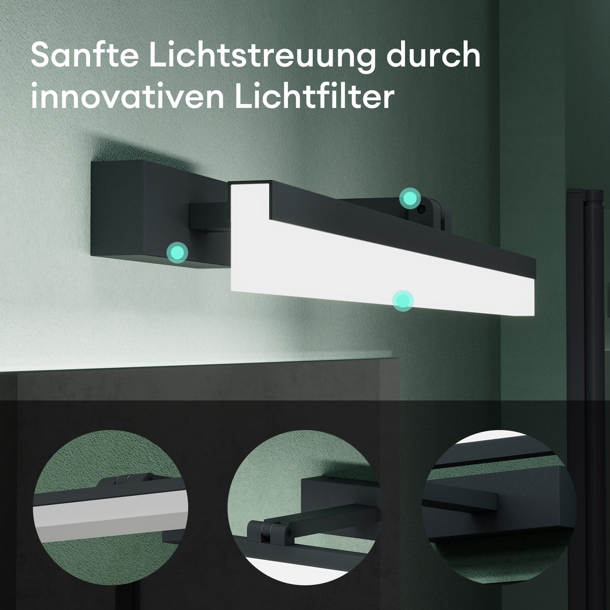 Lampe de salle de bain LED pour miroir Glasvilla 40 cm | Lampe miroir, lampe de salle de bain 6000K | Luxaris 9W rotatif à 180°